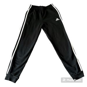 Adidas Boys 10/12 Side Striped Black and White Full Length Pants CottonPolyester